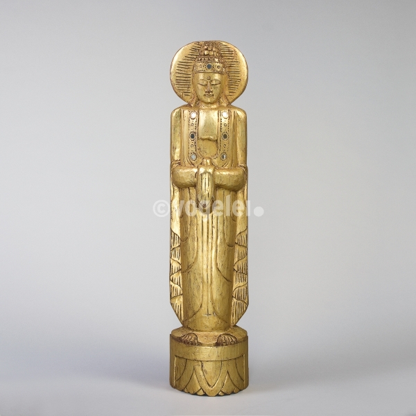 Edel Buddha, Holz, H 120 x B 30 x T 16 cm, Gold