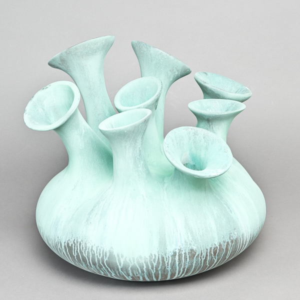 Vase JELLY, D 45 x H 40 cm, GFK, Türkis patiniert;