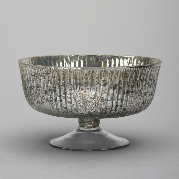 Schale, Glas, gerillt, H 12 x D 20 cm, Silber