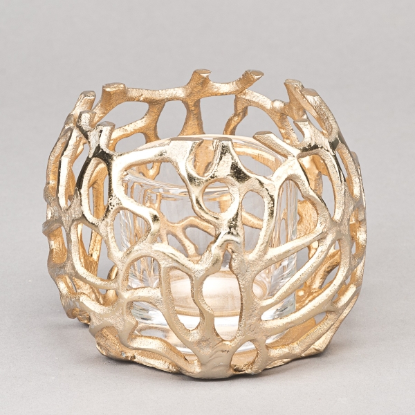 Windlicht GLOBE S, D 13 x H 10,5 cm, Aluguss, Gold;