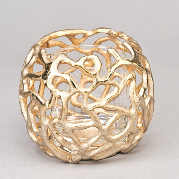 Windlicht GLOBE M, D 15  x H 13 cm, Aluguss, Gold;