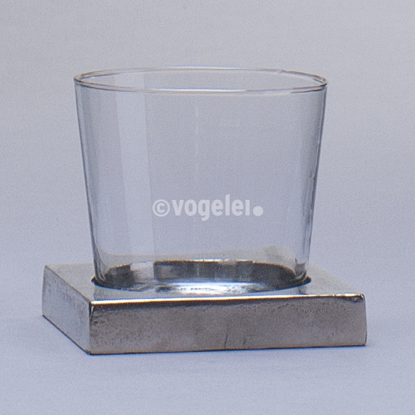 Windlichtglas auf Aluplatte klein, H 11 cm, Silber
