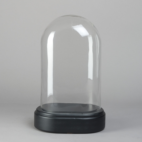 Glass-Dome, OVAL, H 42 cm, Holz, Schwarz/Glas;