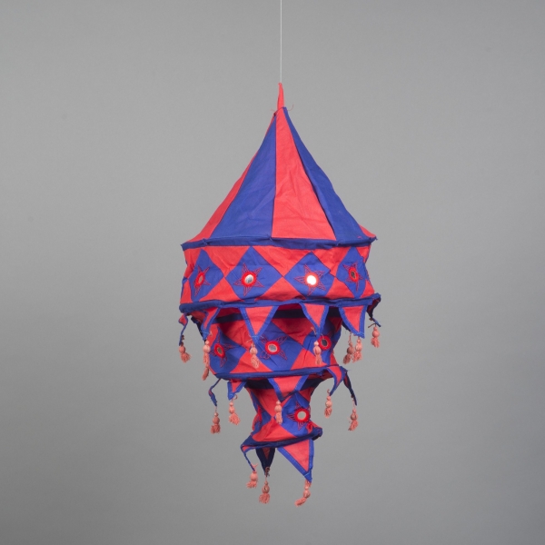 Laterne indisch, textil, H 90 x B 40,6 cm, Lila;