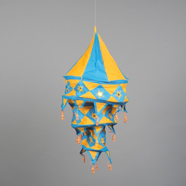 Laterne indisch, textil, H 90 x B 40,6 cm, Türkis;