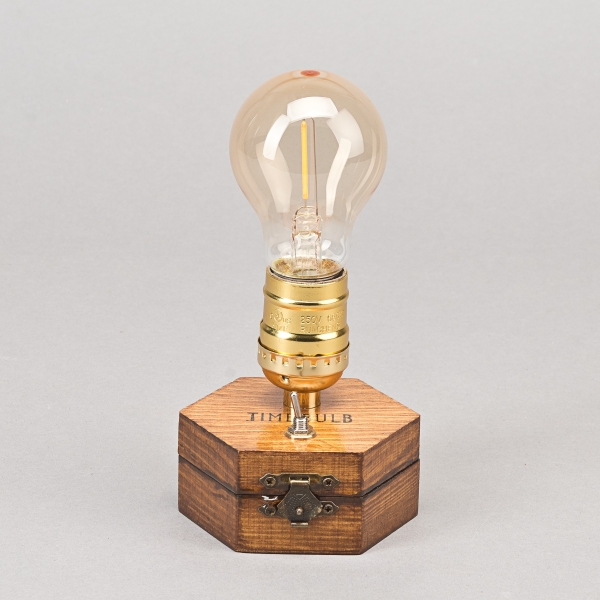 LED Tischleuchte TIME BULB, H 18 cm, Sockel Holz,;