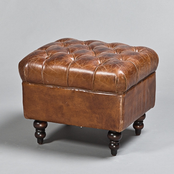 Hocker/Pouff, L 55 x B 48 x H 43 cm, Leder, Braun;