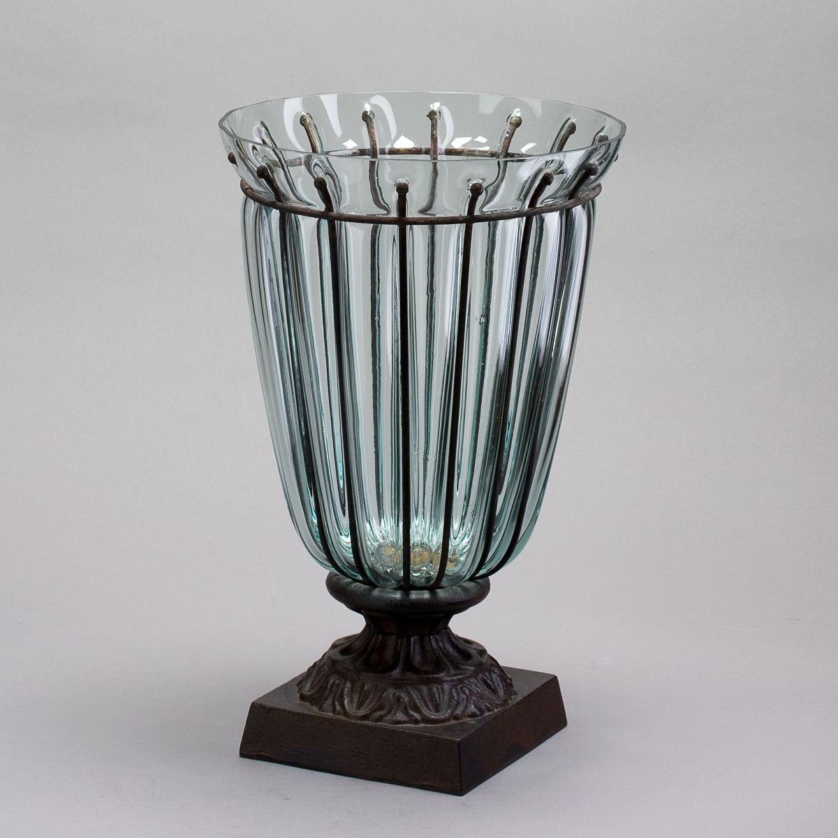 Amphore Eisen/Glas, H 48 x Do 28 cm, Edelrost/Klar;