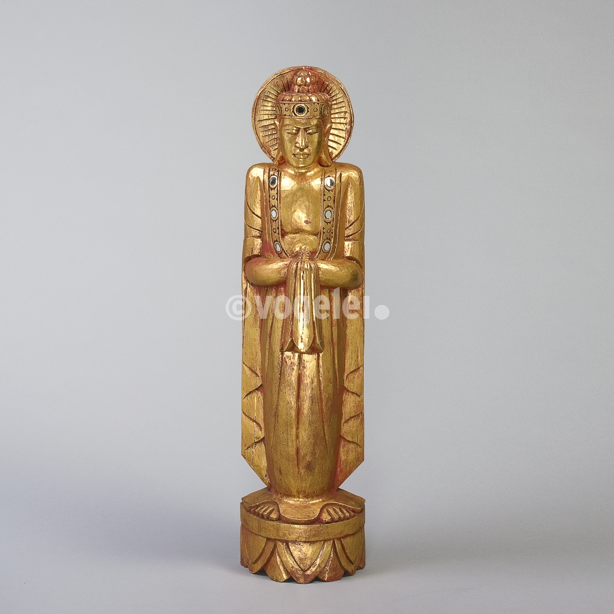 Edel Buddha, Holz, H 150 x B 35 x T 16 cm, Gold