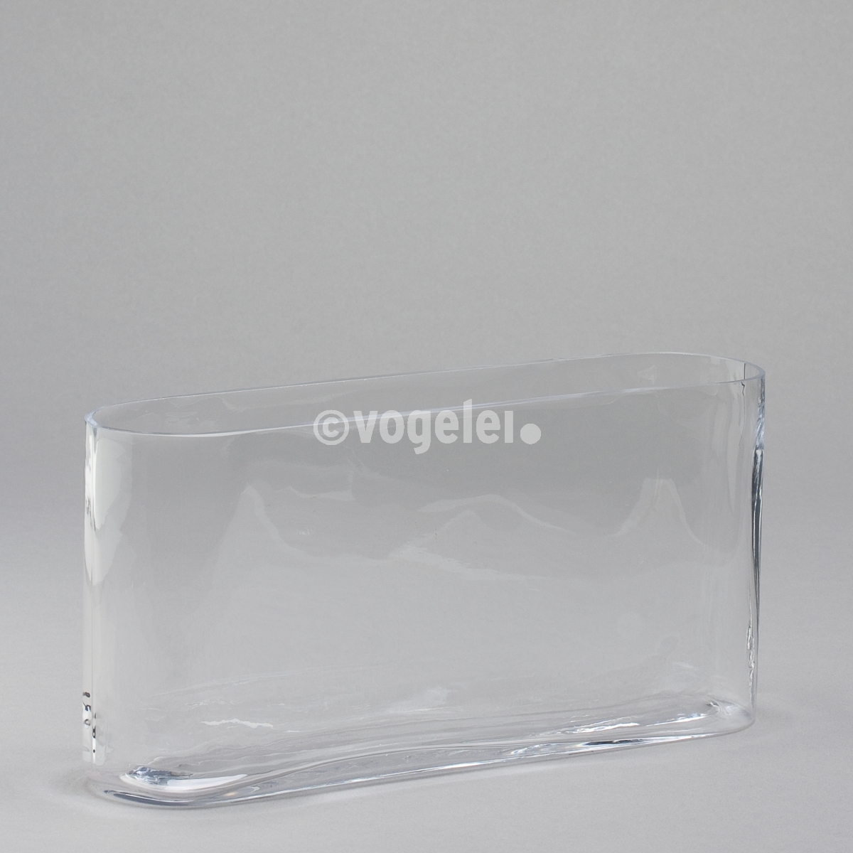 Glashafen oval, flach, L 25 x H 12 x B 6 cm, Klar