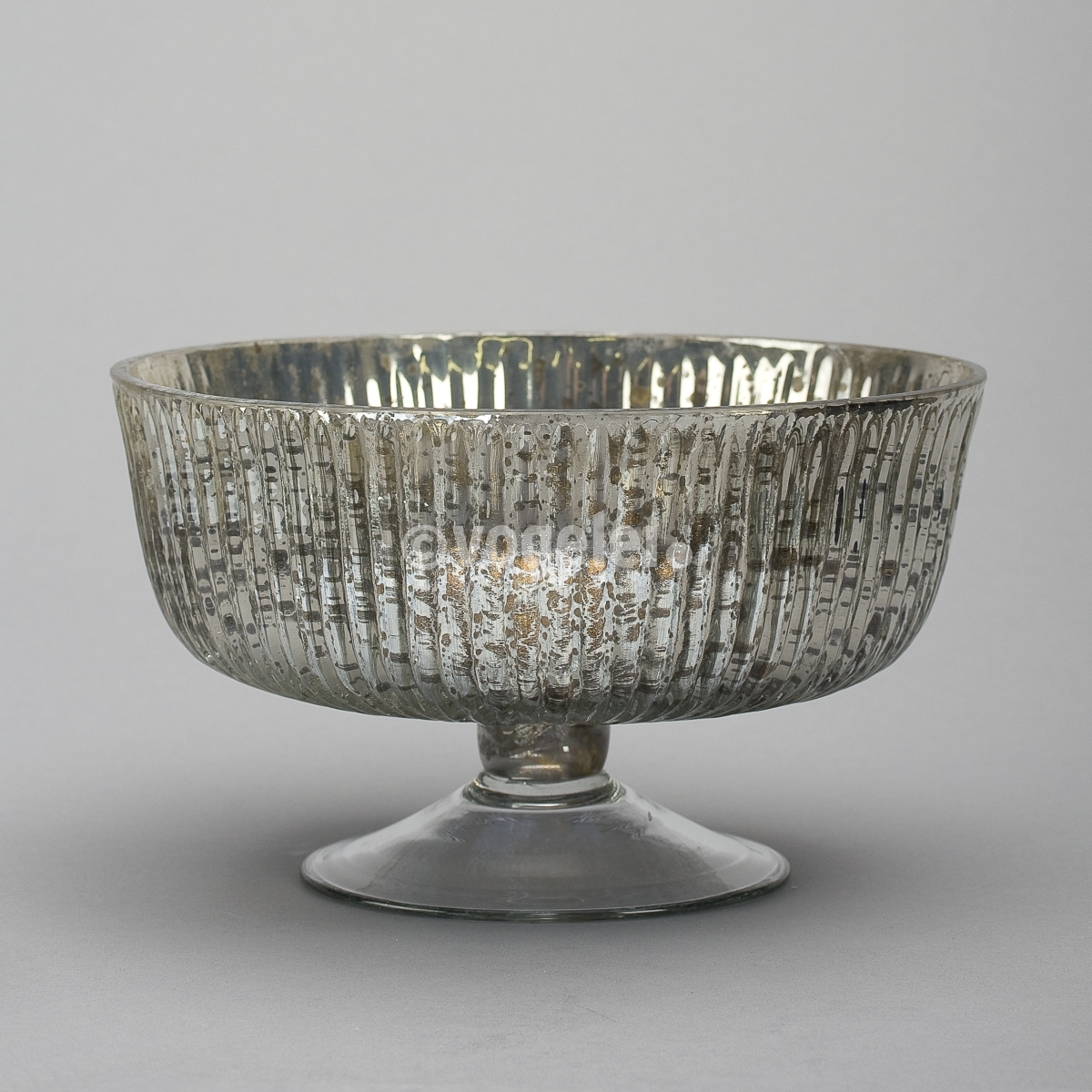 Schale, Glas, gerillt, H 12 x D 20 cm, Silber