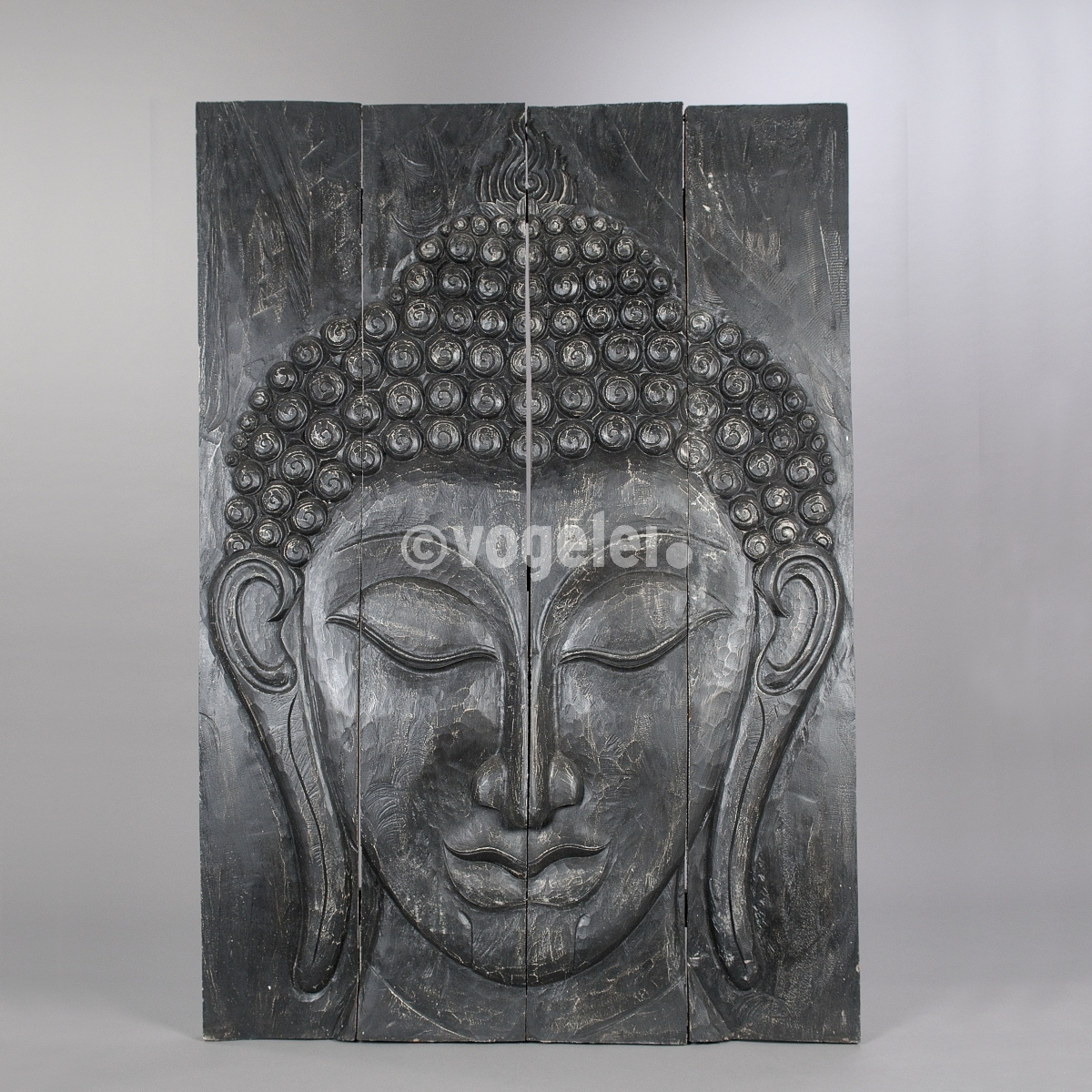 Buddha, Relief, Holz, H 180 x B 125 cm, Schwarz