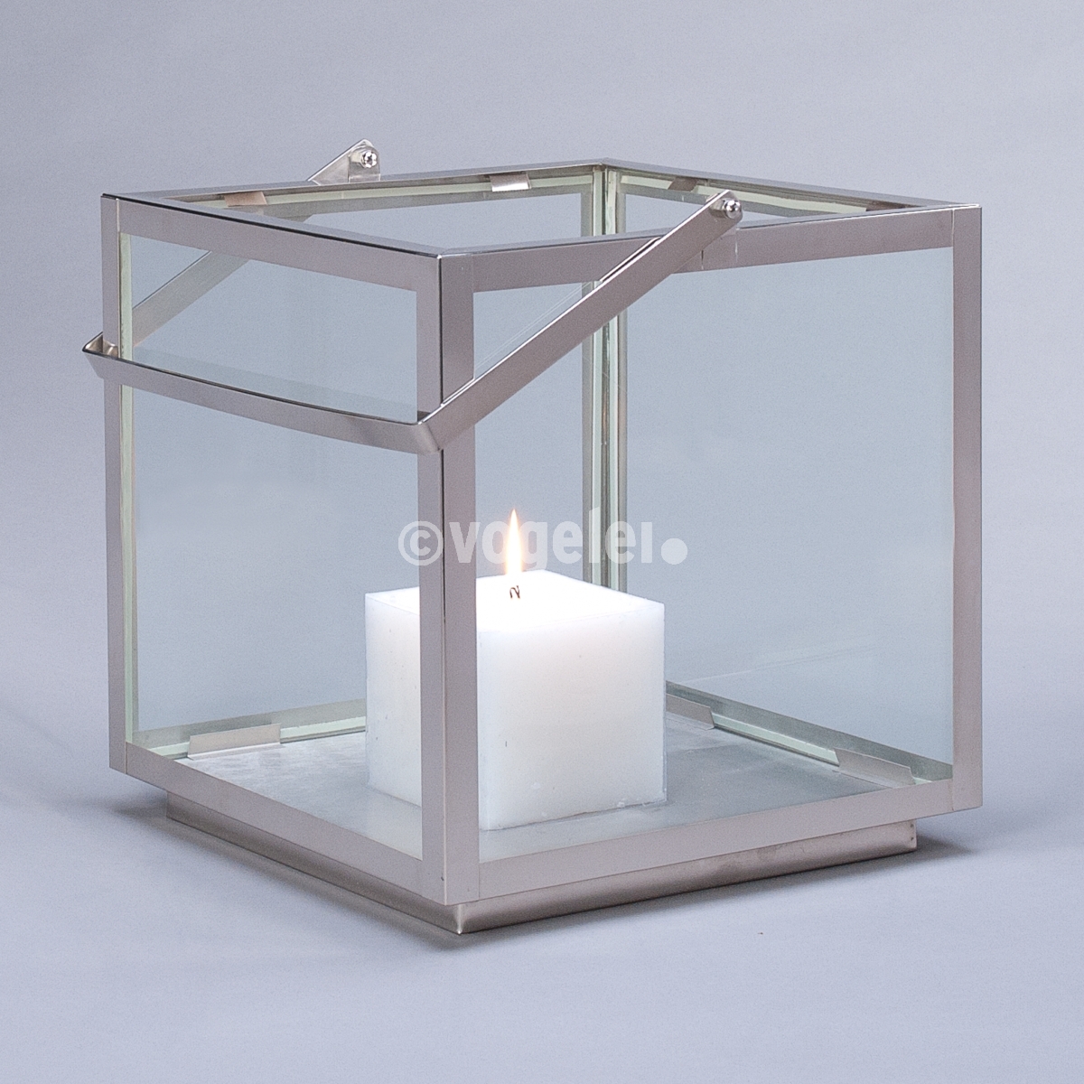 Laterne Cubic, 35 x 35 x 35 cm, Silber/Glas