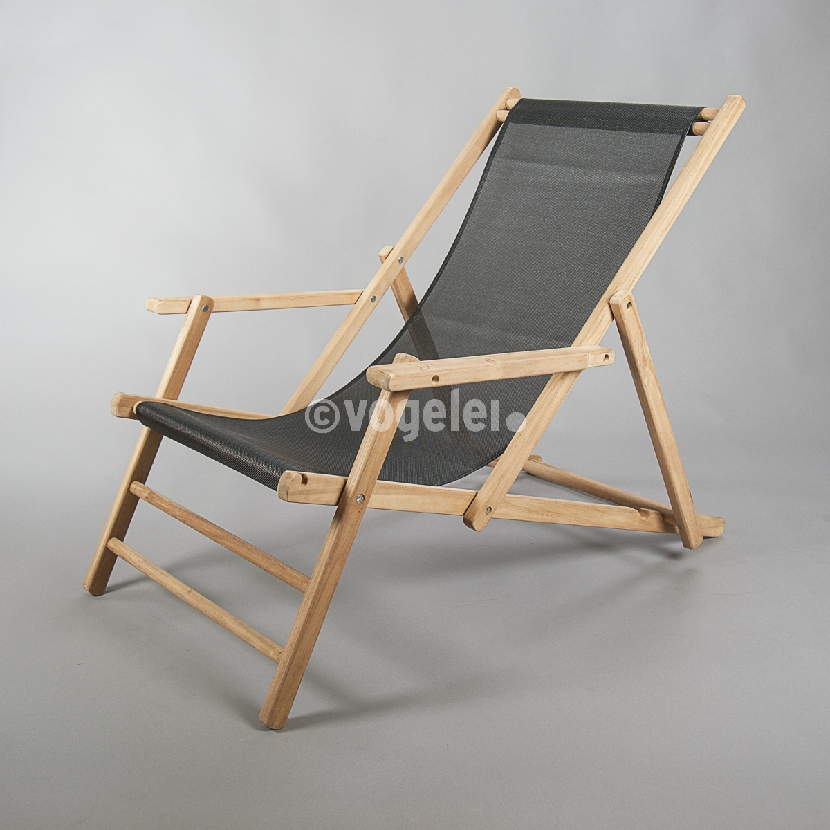 Deckchair, Gestell Teak, Bezug Textilene, Schwarz