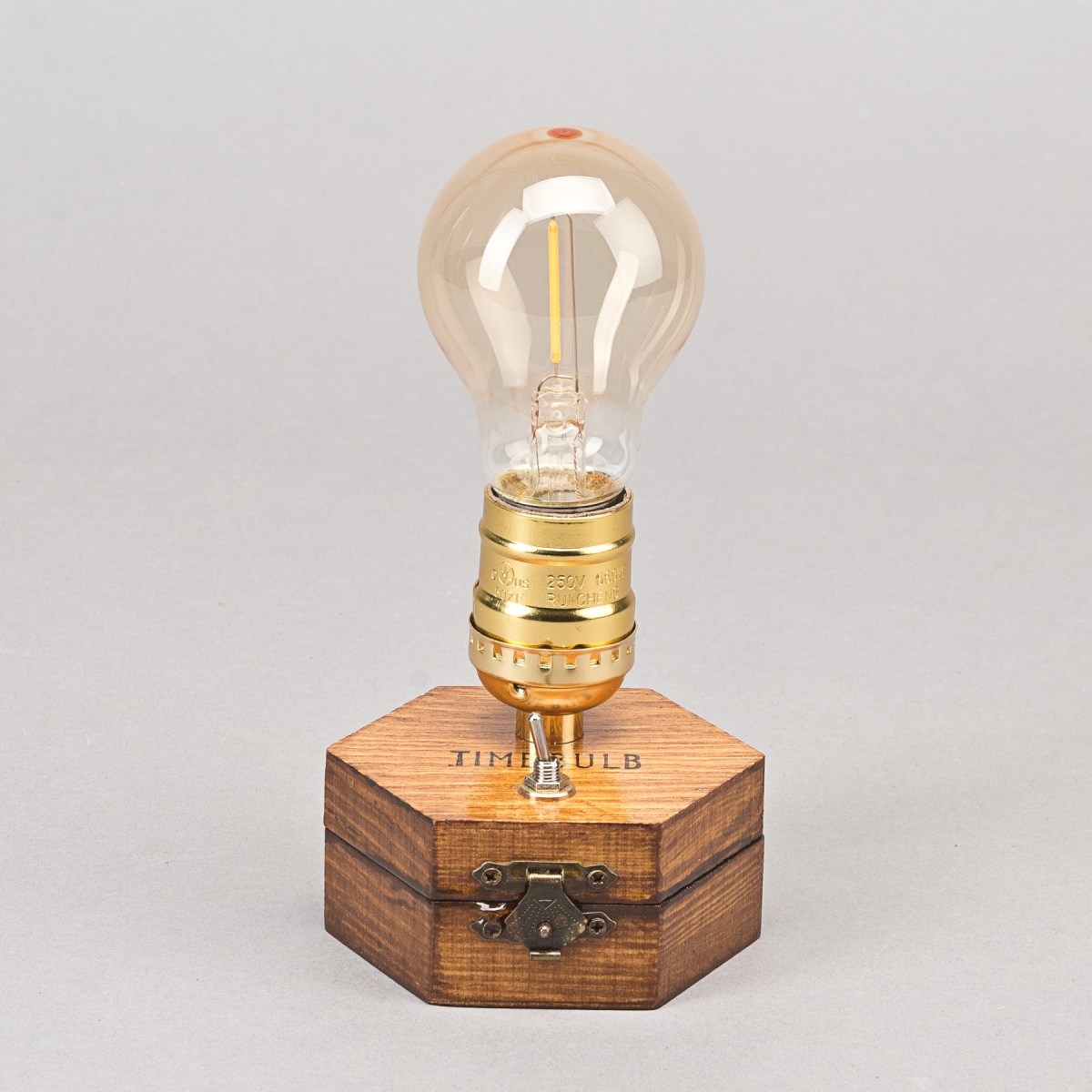 LED Tischleuchte TIME BULB, H 18 cm, Sockel Holz,;
