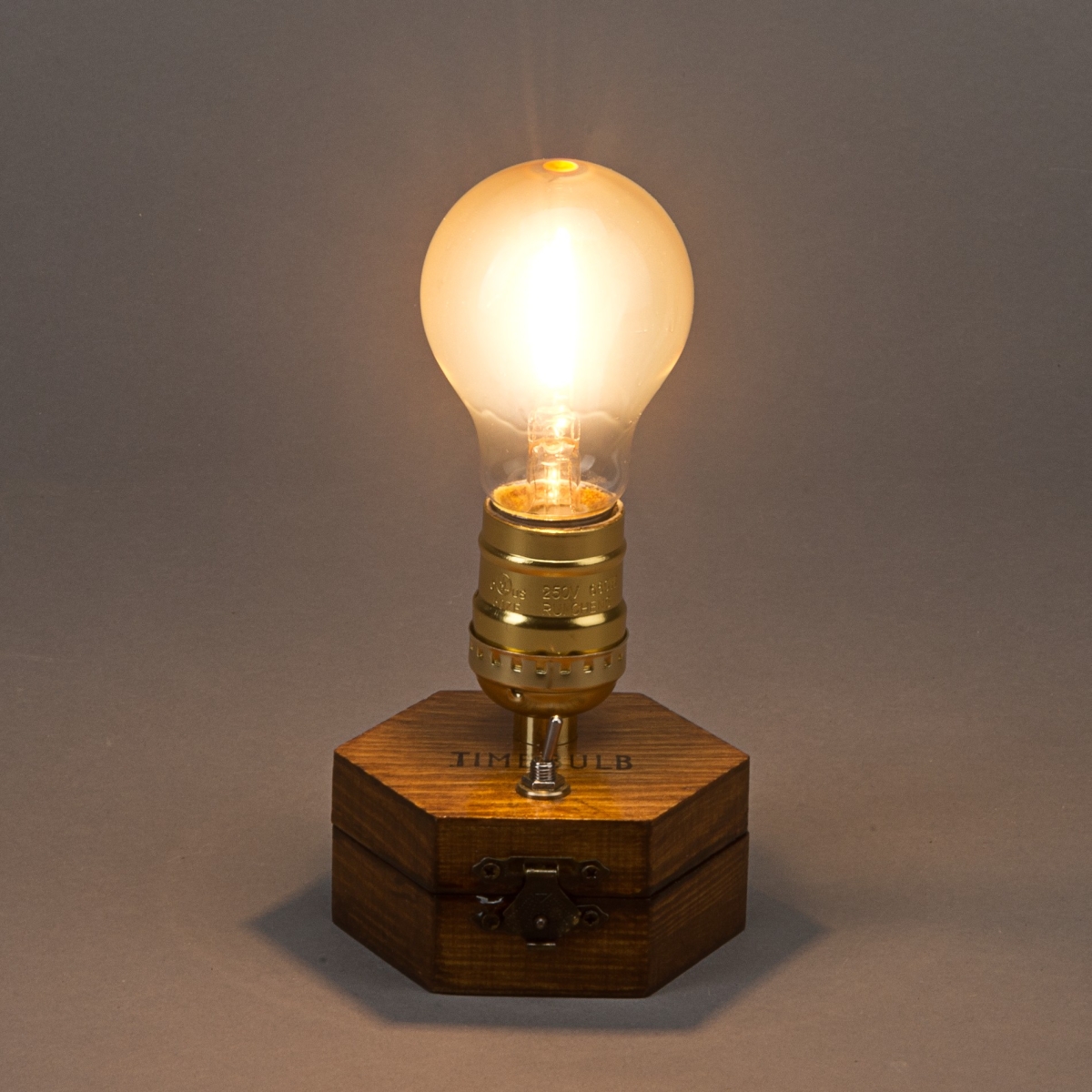 LED Tischleuchte TIME BULB, H 18 cm, Sockel Holz,;
