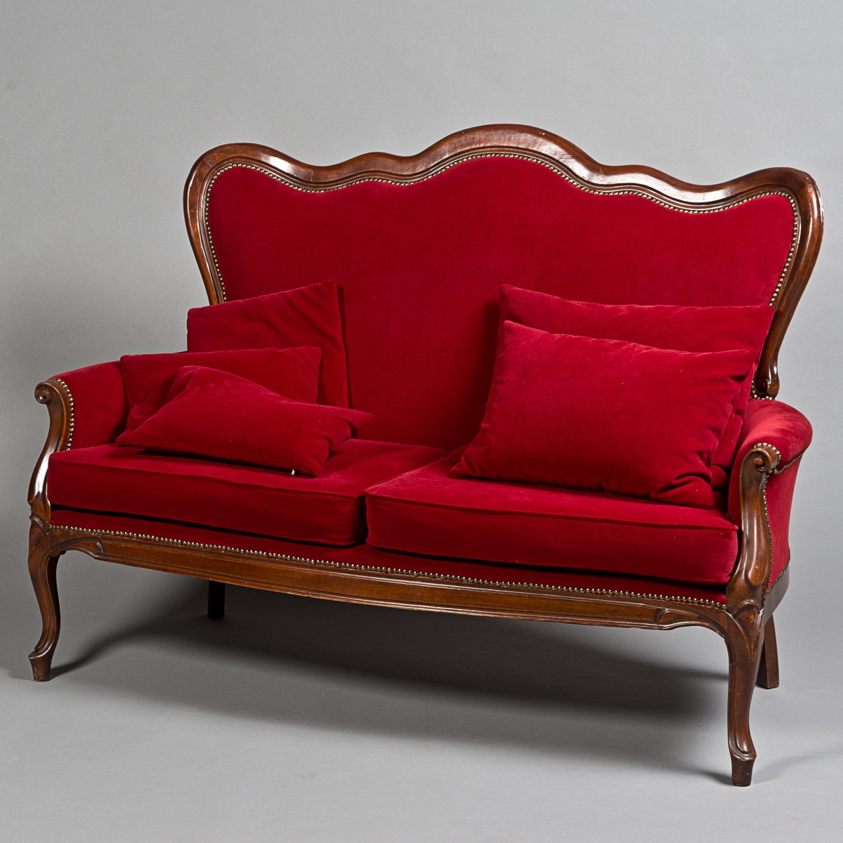 Sofa antik,B 155 x T 70 x H 110 cm, Samt, Bordeaux;